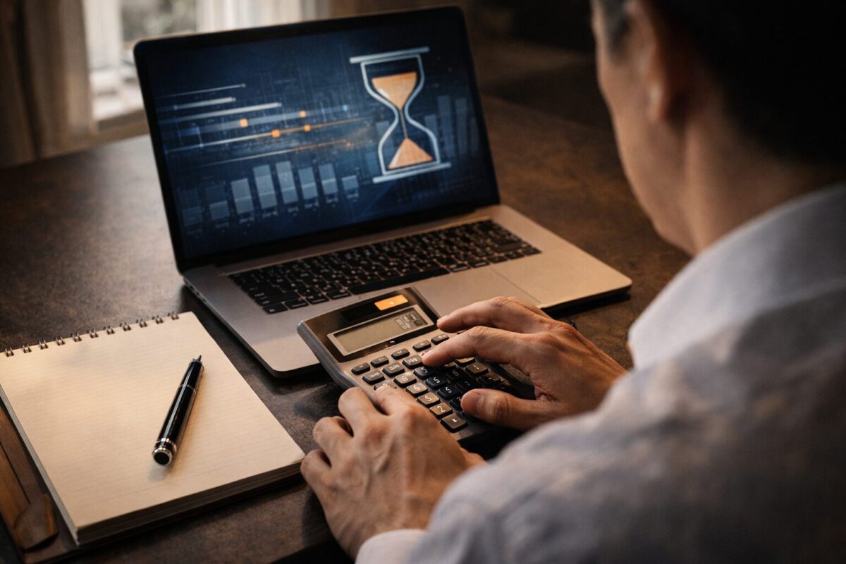 노트북으로 일정을 점검하며 계산기를 두드리는 아시아인 전문가의 책상 시점