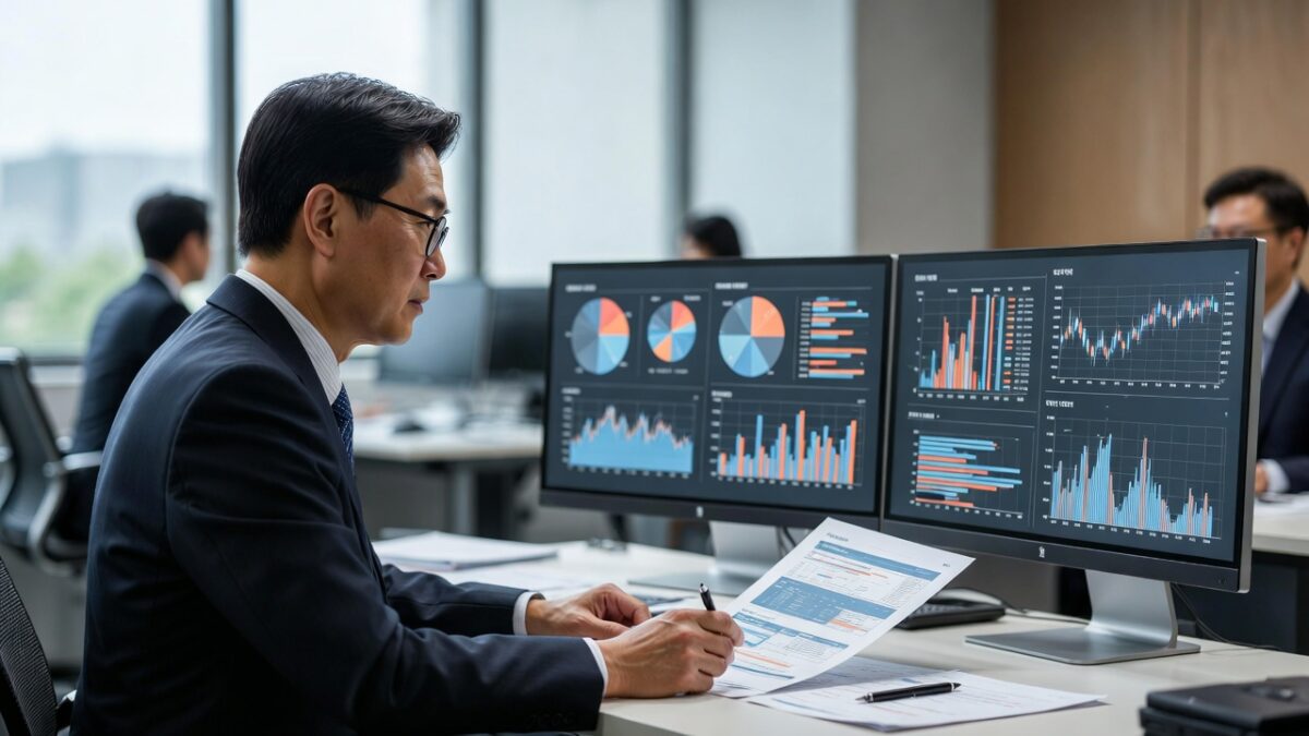 가족 자산 이전 계획서와 세무 검증 서류를 검토하는 금융 컨설팅 환경