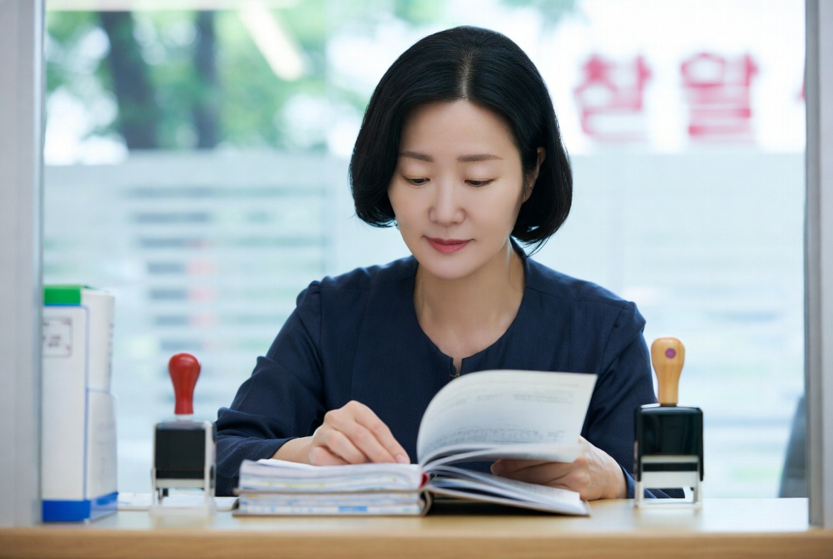 금융기관 창구에서 연금저축 상품 관련 서류와 통장을 확인하는 모습