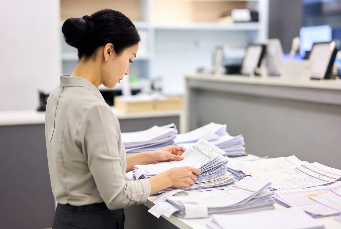 사업장 폐업 전 재고 자산 및 회계 장부를 정리하는 모습