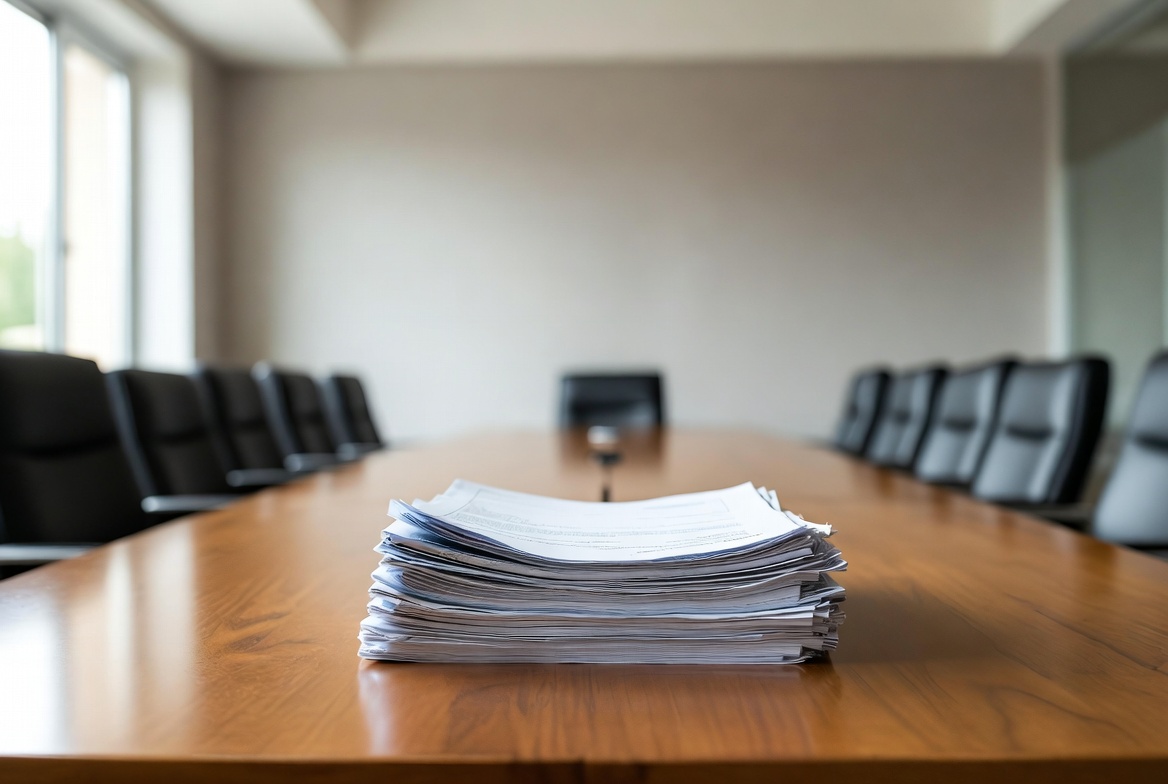 회의실 테이블 위에 특수관계자 거래 계약서 및 세무 검증 서류가 정돈된 모습