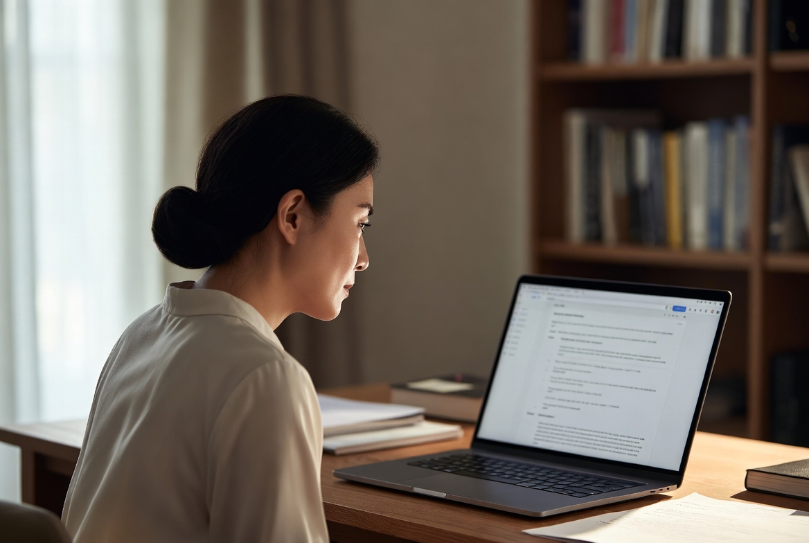 오피스 라운지에서 재건축 조합원 문건과 대체주택 매도 기한 알림을 확인하는 모습